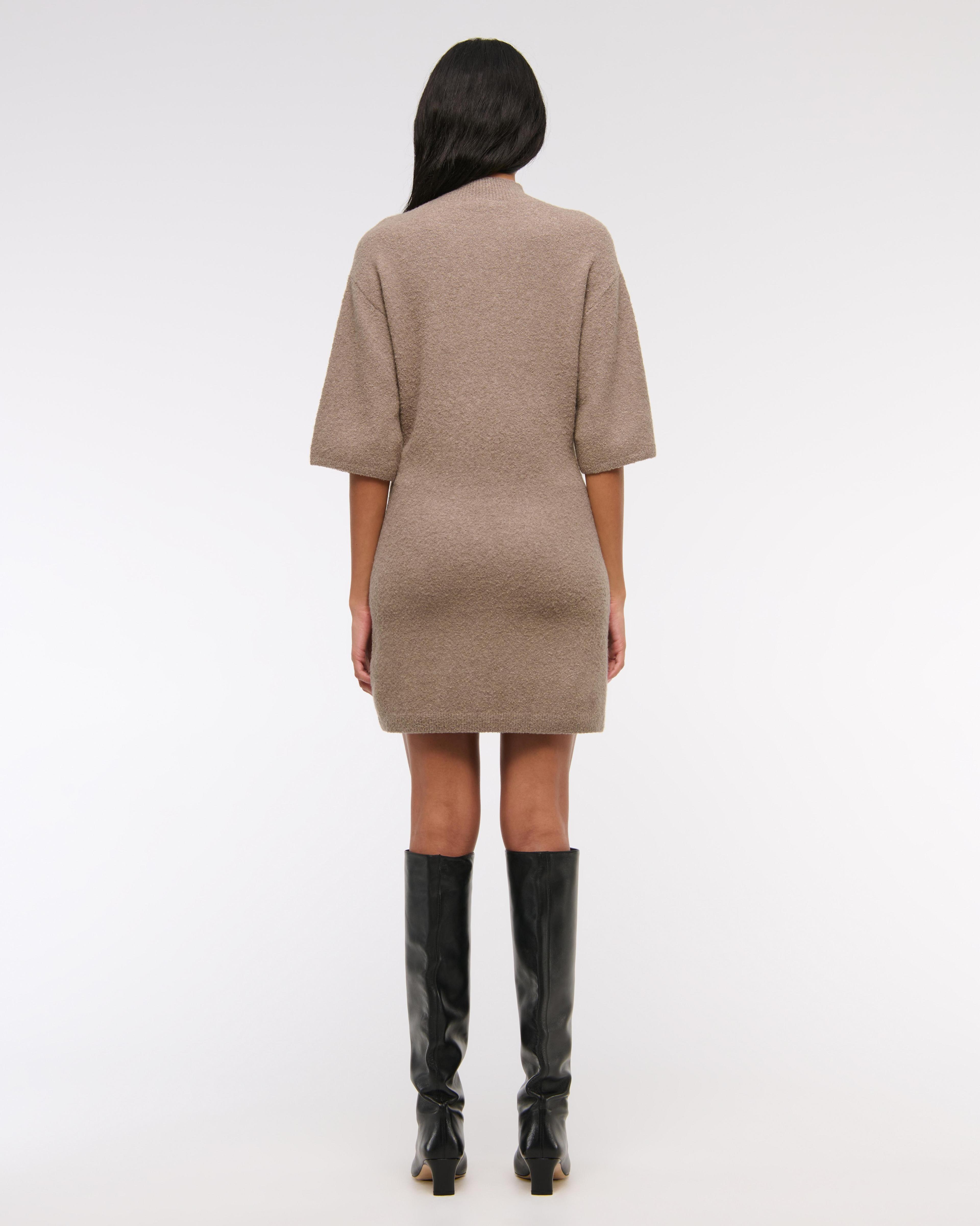 Short-Sleeve Boucle Mini Sweater Dress Product Image