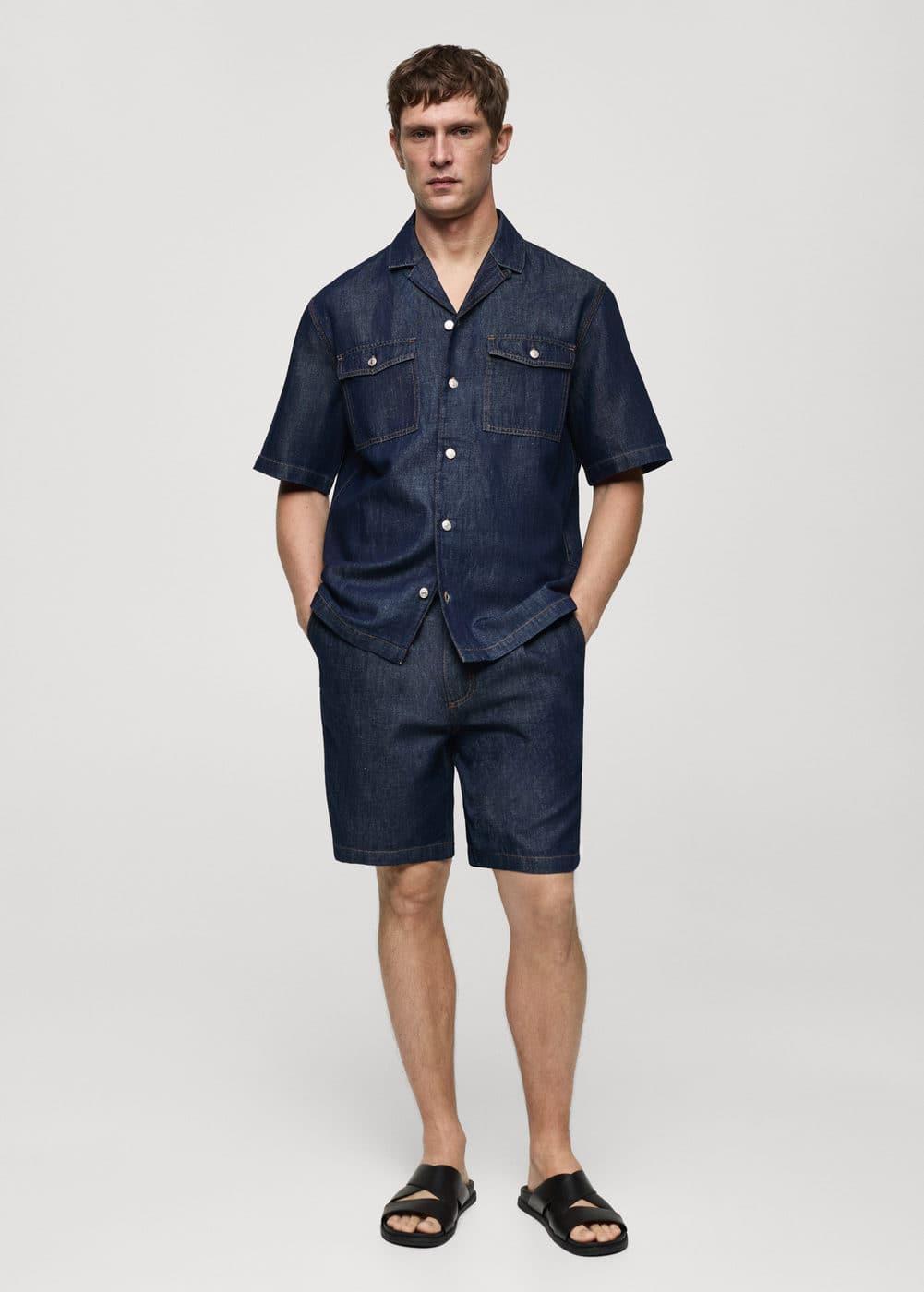 MANGO MAN - Cotton linen denim shirt open blueMen Product Image