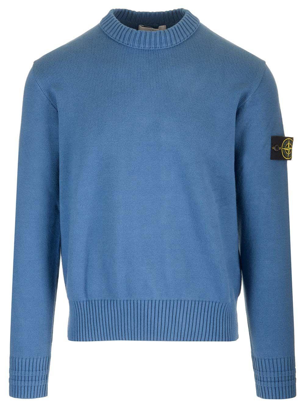 STONE ISLAND Crewneck Wool Blend Pullover In Air Force Blue Product Image