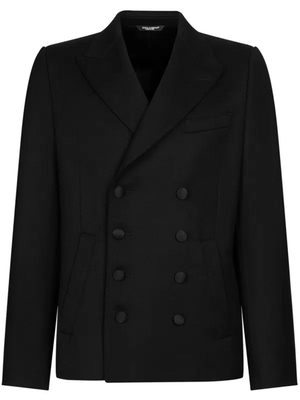 Stretch Wool Double Breast Blazer In Black Product Image