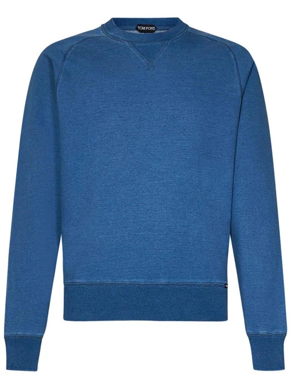 Jersey Ribbed Crewneck Sweatshirt In Blue Product Image