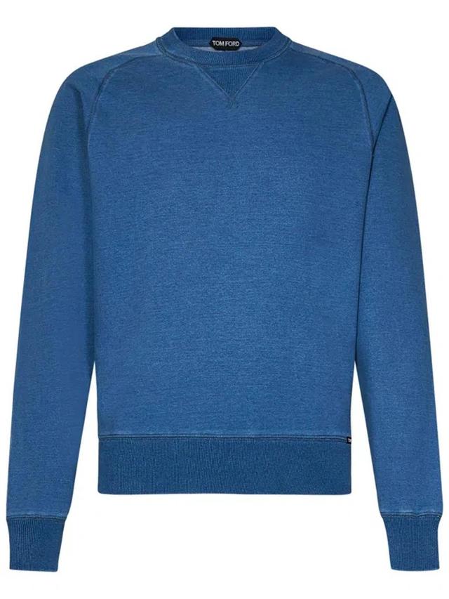 Jersey Ribbed Crewneck Sweatshirt In Blue Product Image