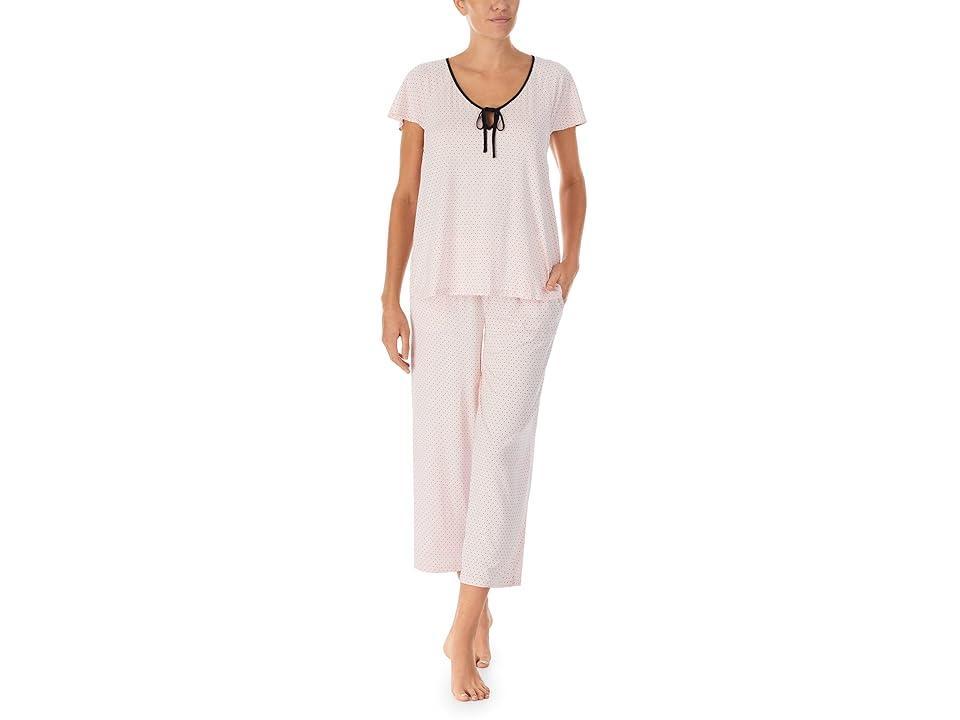 kate spade new york Short Sleeve Pin Dot Print Jersey Knit Cropped Pajama Set Product Image