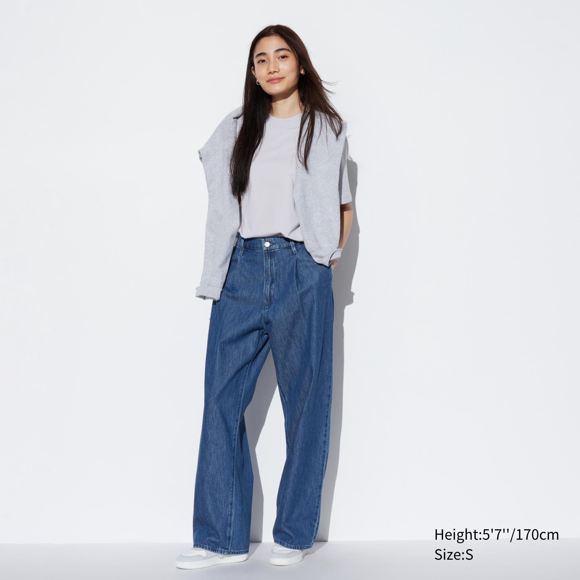 Womens Drapey Denim Pleated Pants Blue XL UNIQLO US Product Image