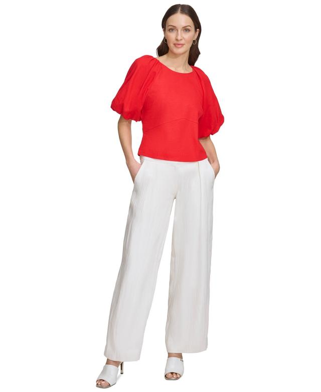 Dkny Womens Boat-Neck Short-Puff-Sleeve Top Product Image