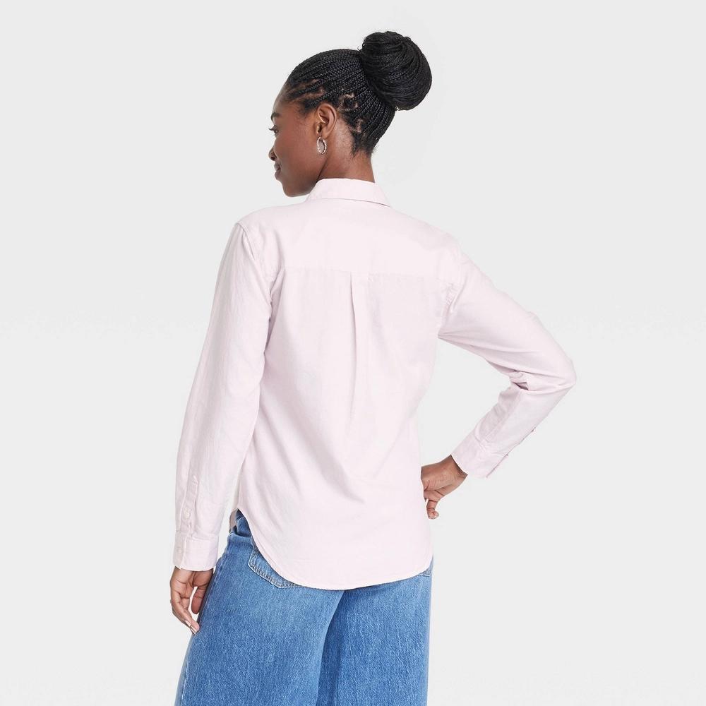 Women's Long Sleeve Collared Button-Down Shirt - Universal Thread™ Pink XL Product Image