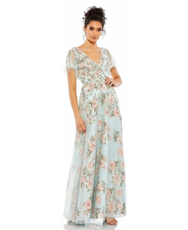 Womens Floral Flutter Sleeve V-Neck Maxi Dress Product Image