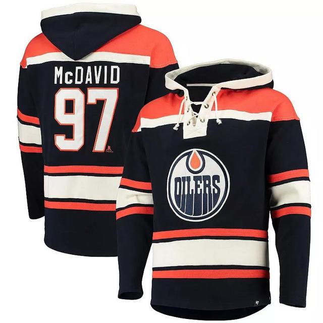 Mens 47 Connor McDavid Navy Edmonton Oilers Player Name & Number Lacer Pullover Hoodie Oil Blue Product Image