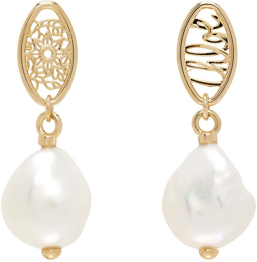 Gold Darcey Lace Drop Earrings In 105 Pearl Product Image