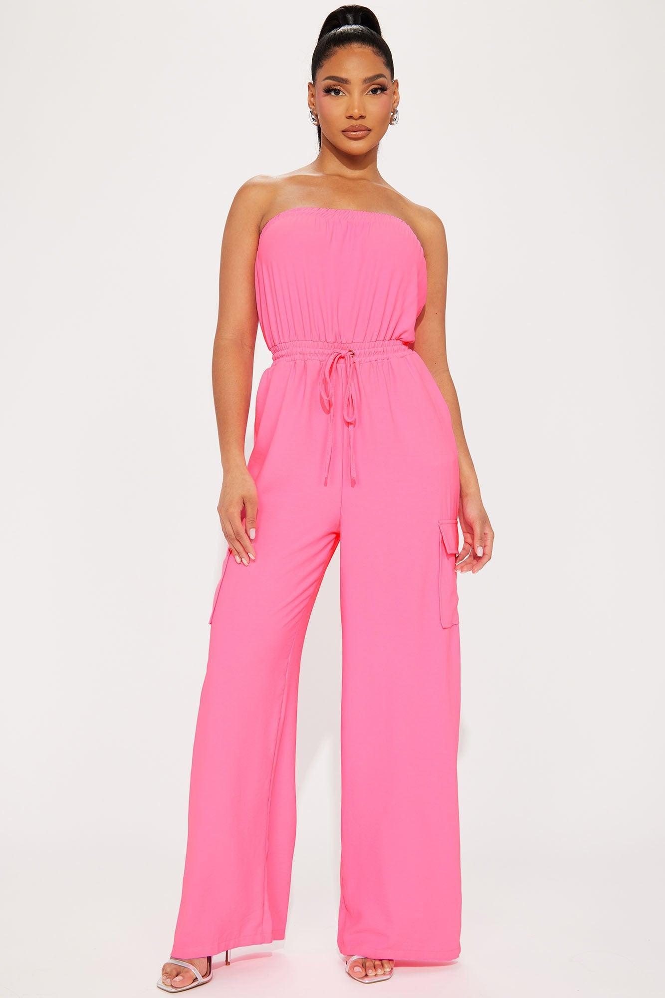 Stay Low Key Jumpsuit  - Hot Pink Product Image