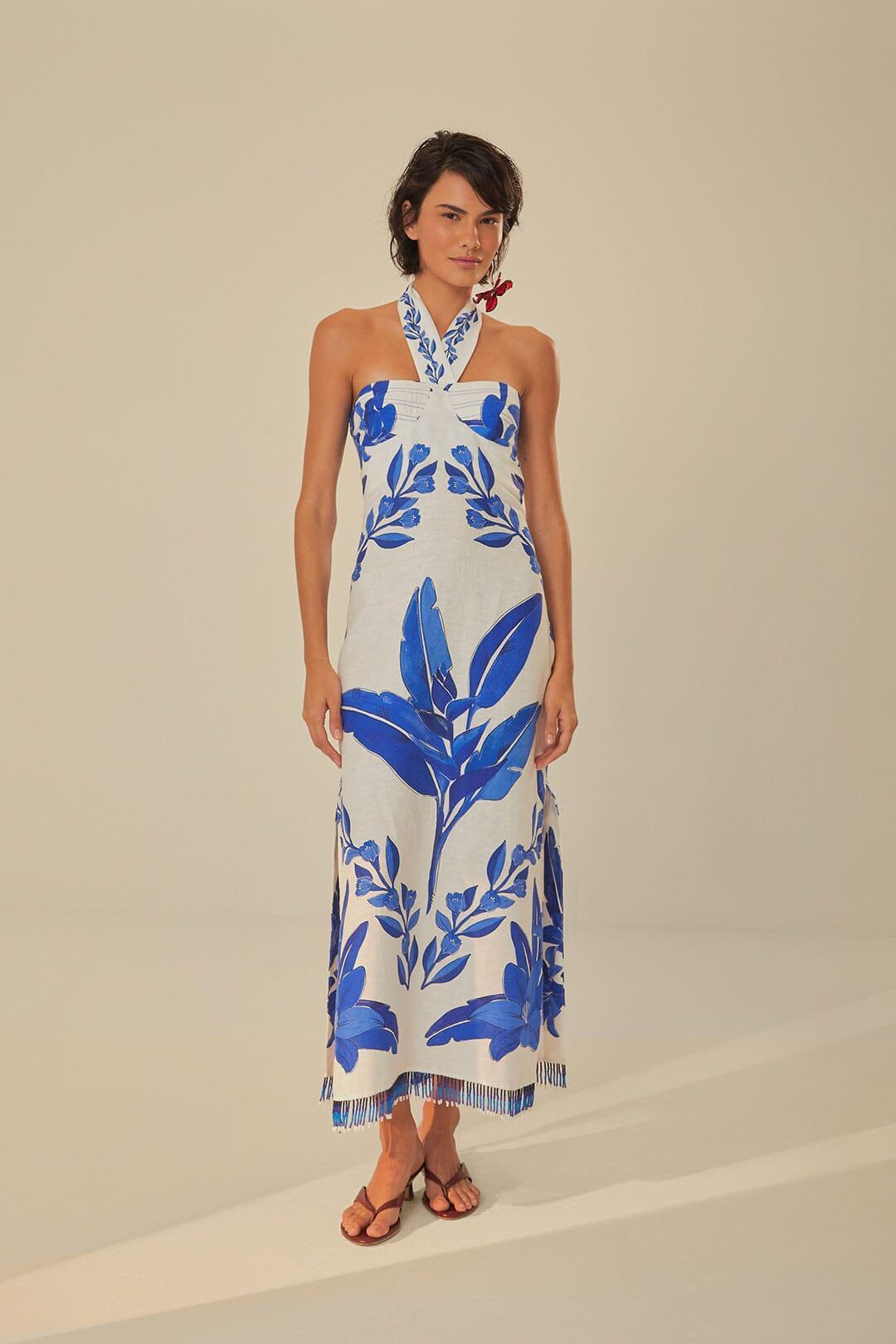 Off-White Blue Yard Sleeveless Maxi Dress Product Image