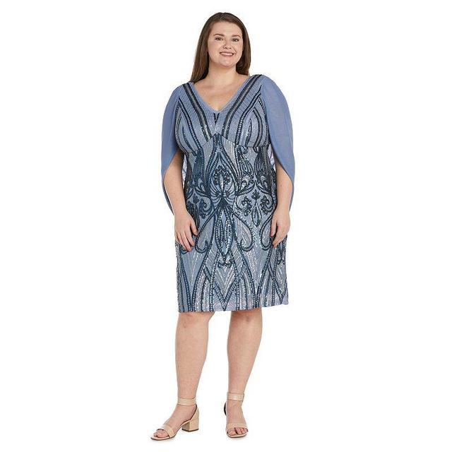 Plus Size R&M Richards Glittery Sequin Embroidered Cowl Back Drape Midi Dress, Womens Product Image