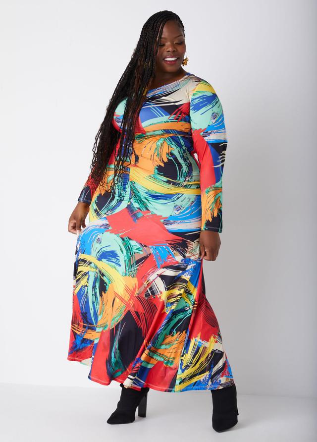 Ruched Printed Keyhole Maxi Dress Product Image