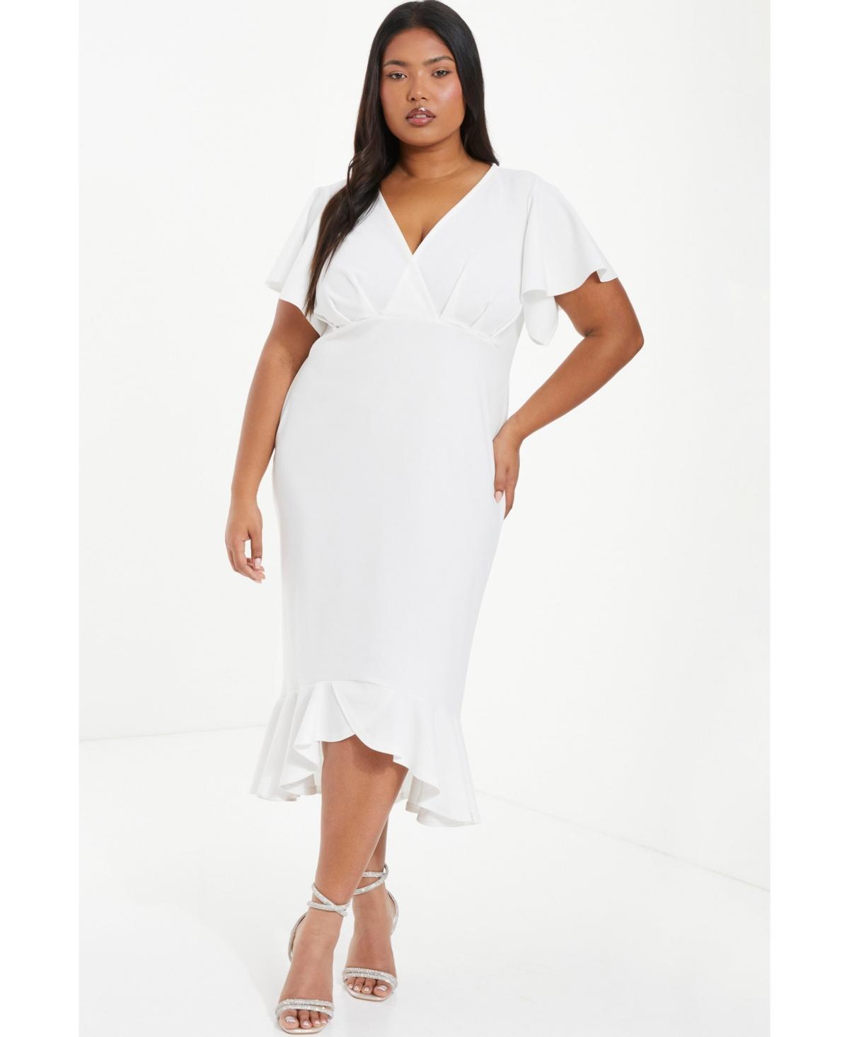 Quiz Womens V-Neck Frill Hem Midi Dress Product Image