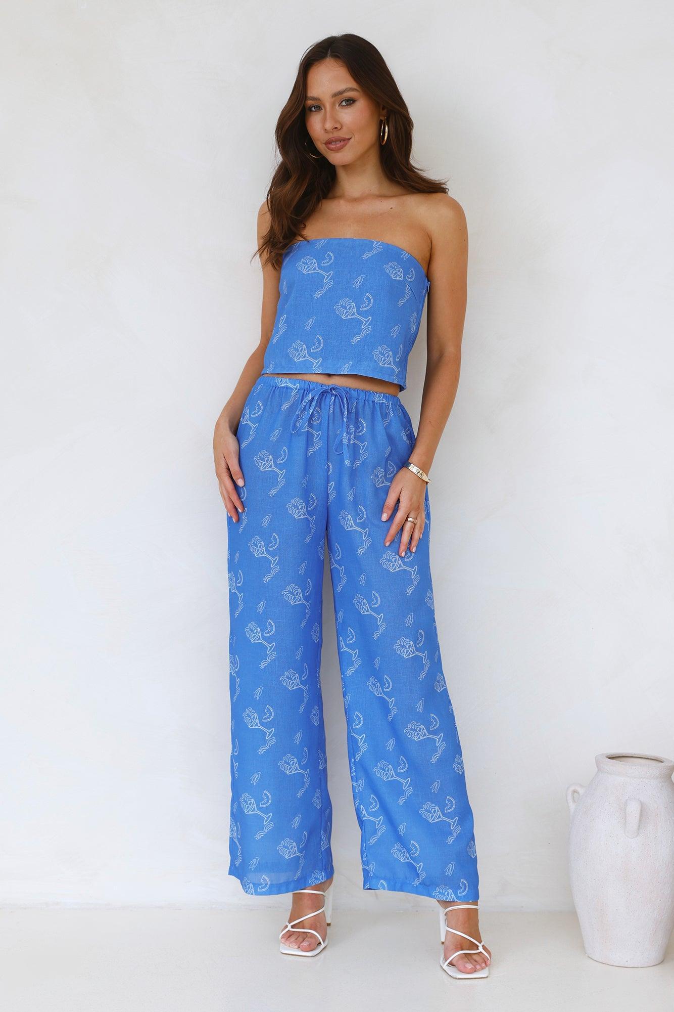 Melon Mix Wide Leg Pants Blue Product Image