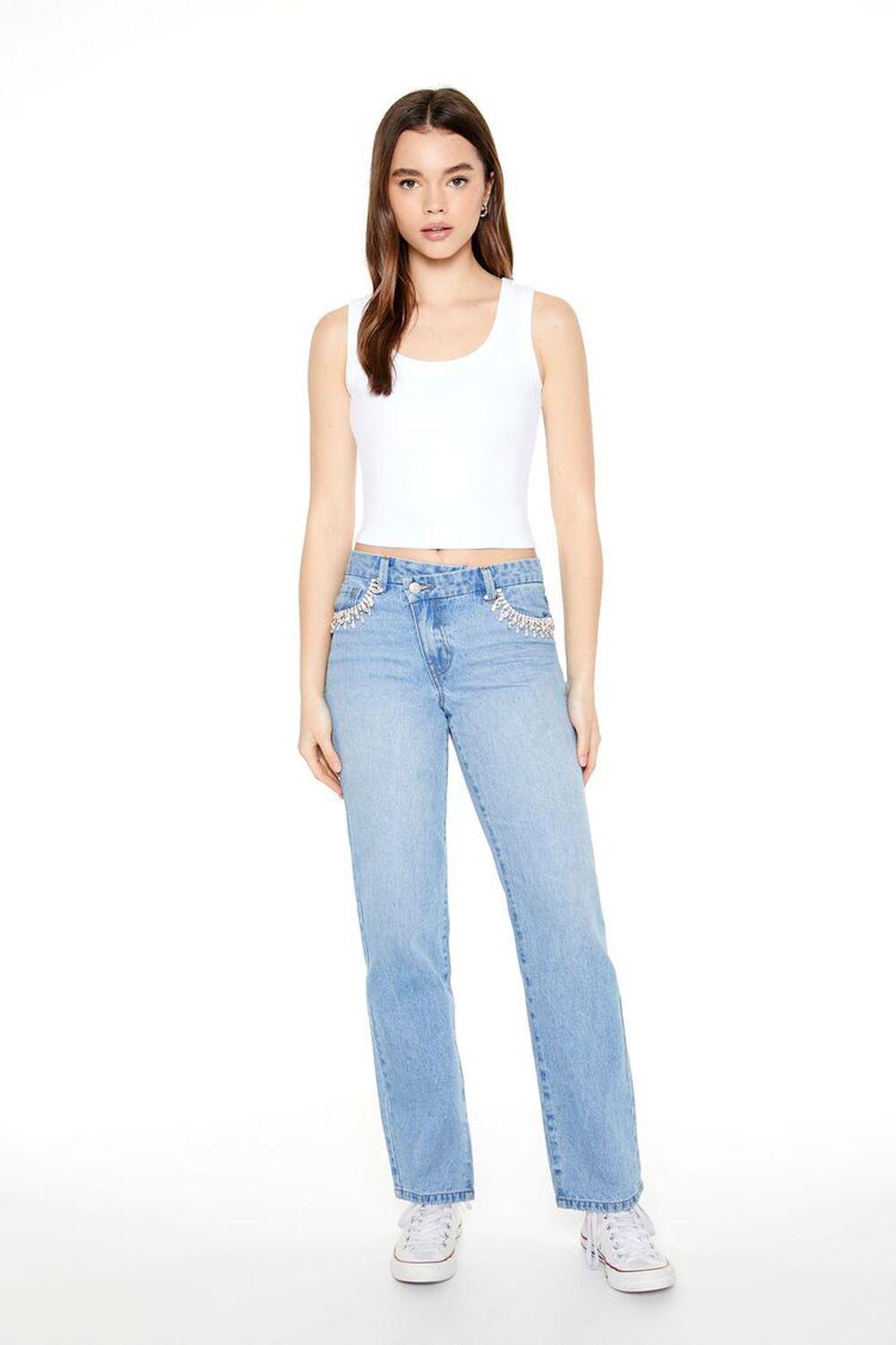 Rhinestone-Trim Straight Jeans | Forever 21 product image