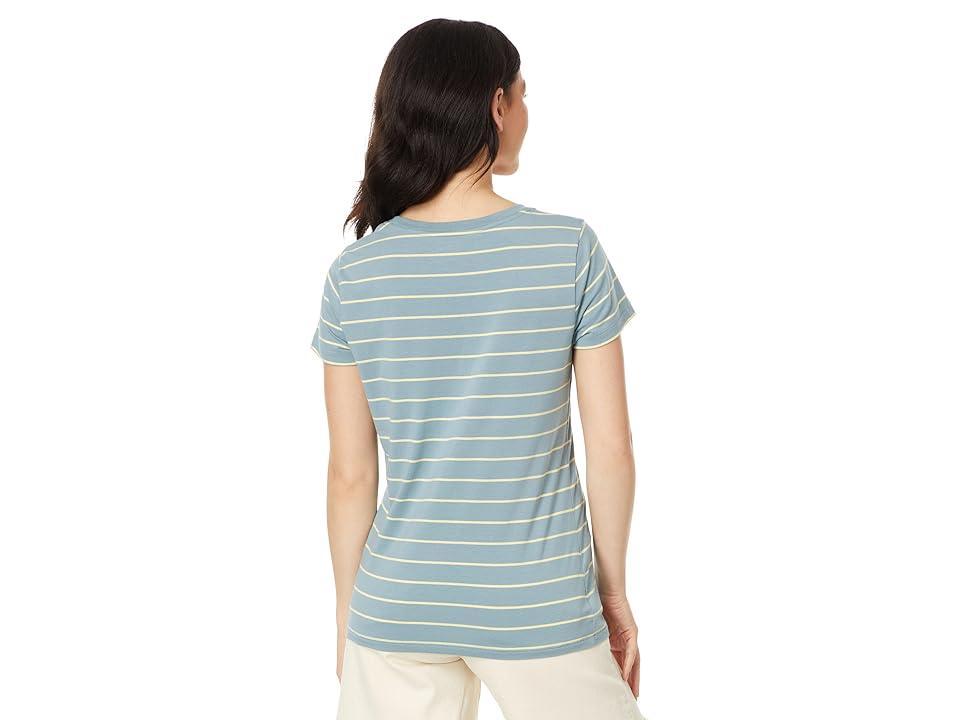 L.L.Bean Soft Stretch Supima Tee Scoop Neck Short Sleeve Stripe (Sailcloth/Classic Navy) Women's Clothing Product Image