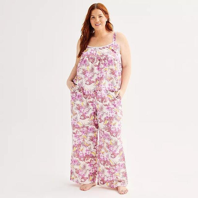 Plus Size Sonoma Goods For Life Poplin Pajama Top & Pajama Pants Set, Womens Product Image