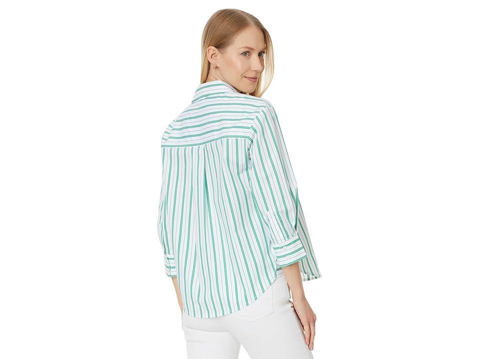 Liverpool Los Angeles Button Front Shirt with 3/4 Sleeve Stretch Poplin (Teal White Stripe) Women's Clothing Product Image