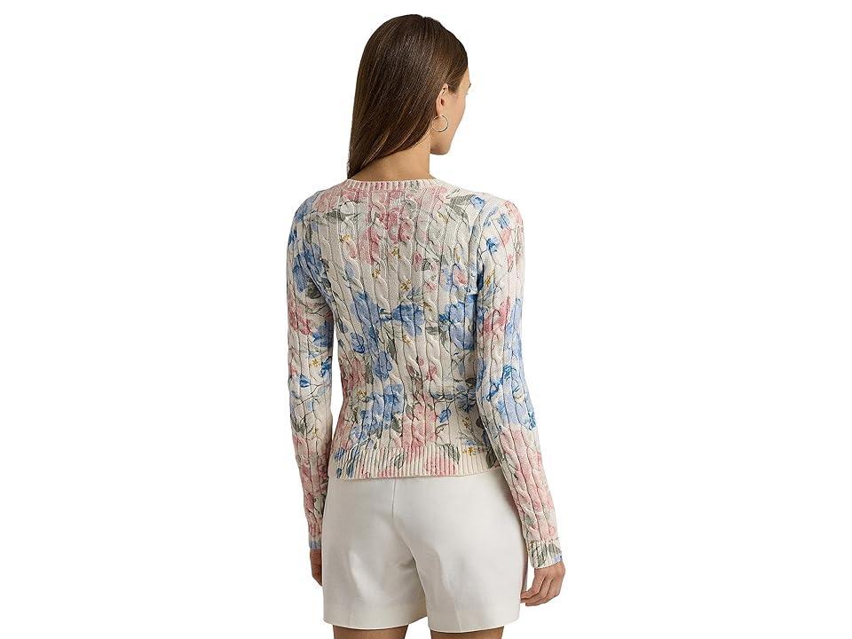 LAUREN Ralph Lauren Petite Floral Cable-Knit Cotton Sweater (Cream ) Women's Sweater Product Image