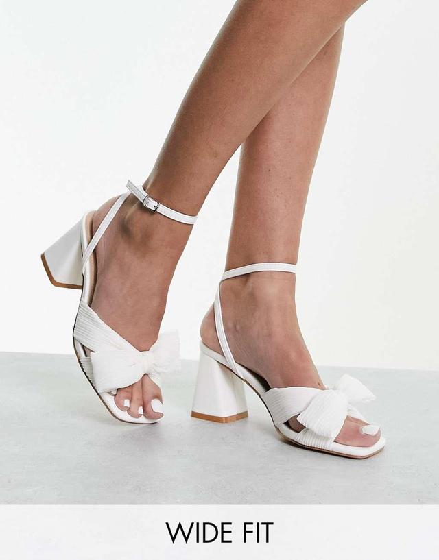 Glamorous Wide Fit mid heel sandals with bow in white Product Image