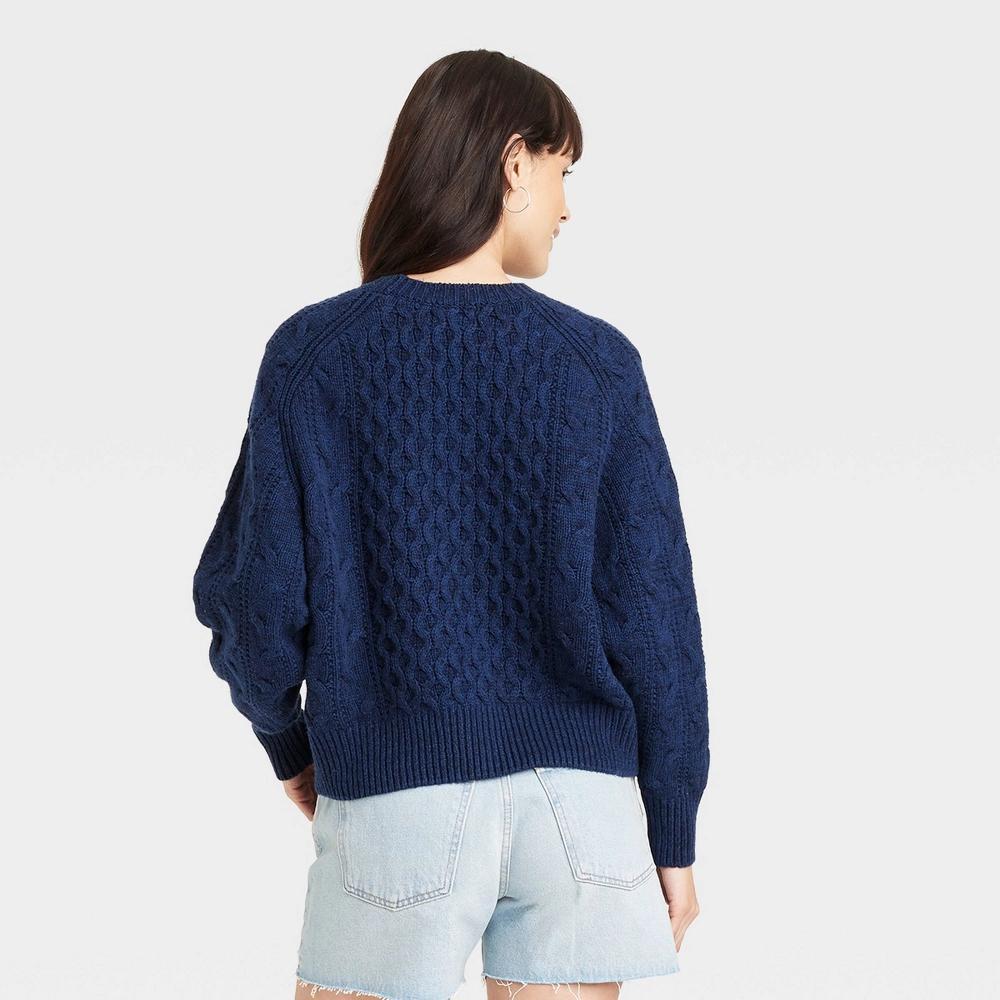 Women's Crewneck Cable Knit Pullover Sweater - Universal Thread™ Navy Blue XL Product Image