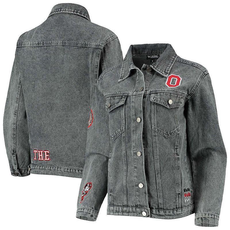 Womens The Wild Collective Gray Ohio State Buckeyes Patches Full-Button Denim Jacket Product Image