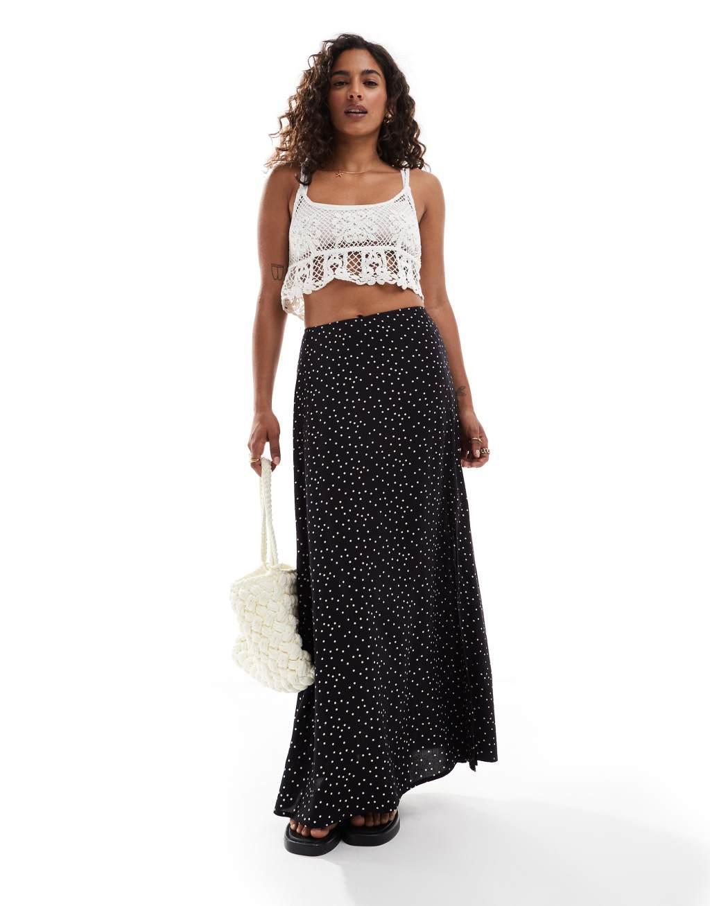 Miss Selfridge Petite split leg slip maxi skirt in polka dot Product Image