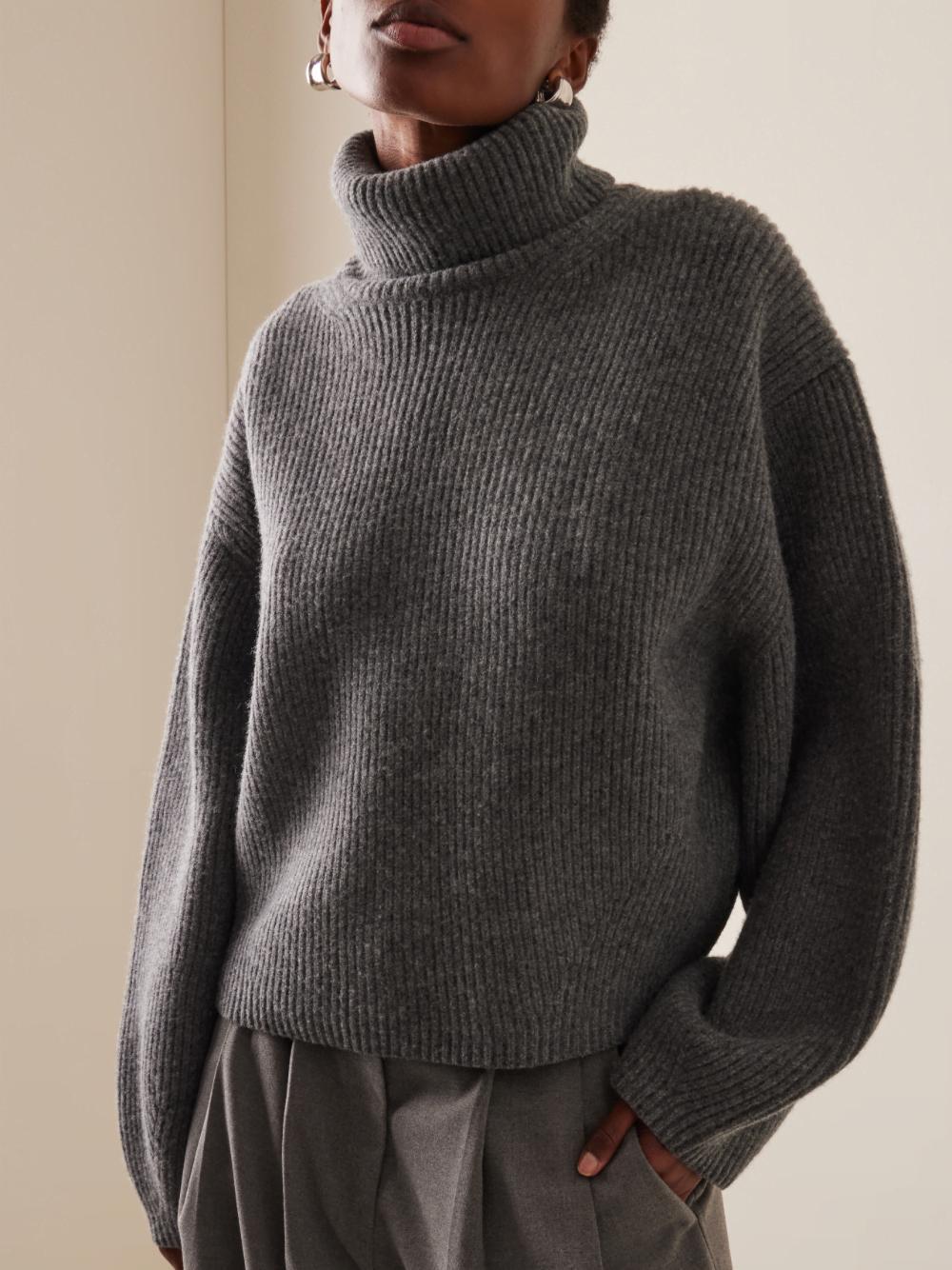 Ribbed Turtleneck In Grey Product Image