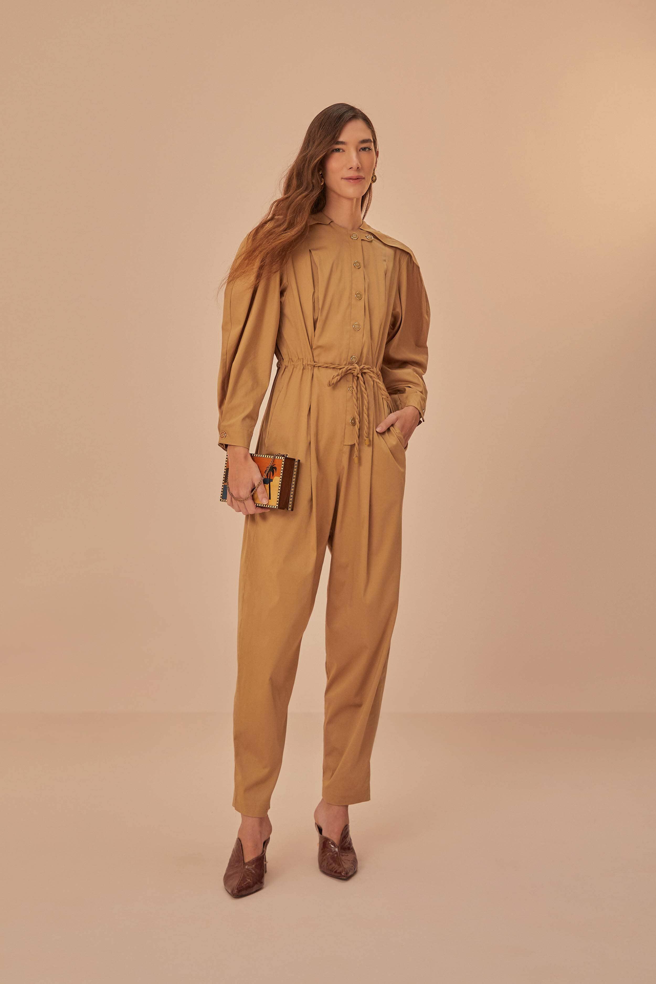 Brown Raglan Sleeve Jumpsuit Product Image