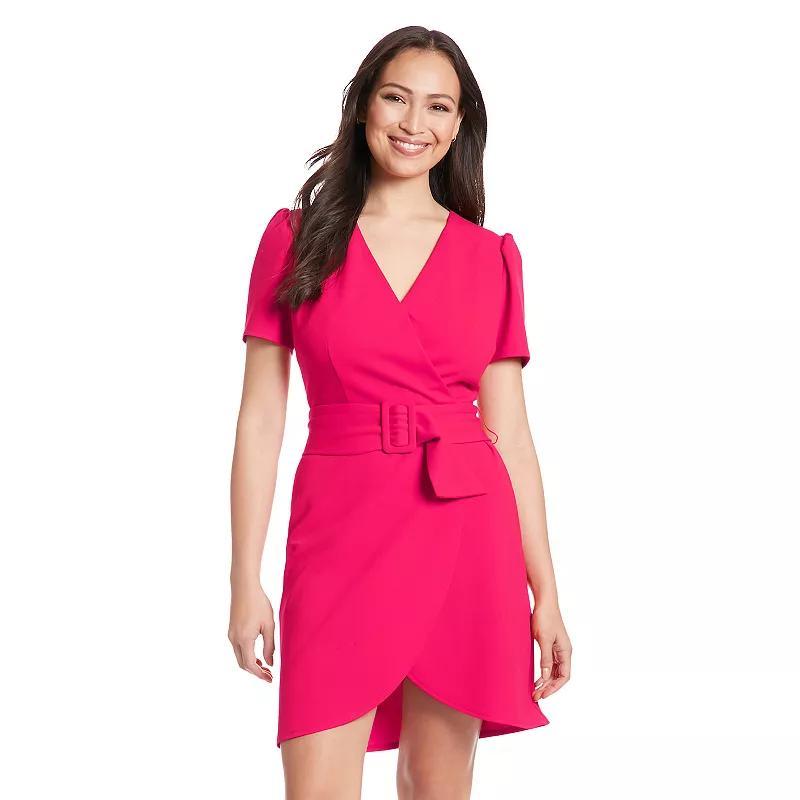 London Times Womens Belted Puff-Sleeve Tulip-Hem Dress Product Image