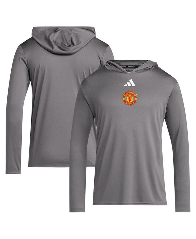 Adidas Mens Gray Manchester United Team Lightweight Pullover Hoodie Product Image