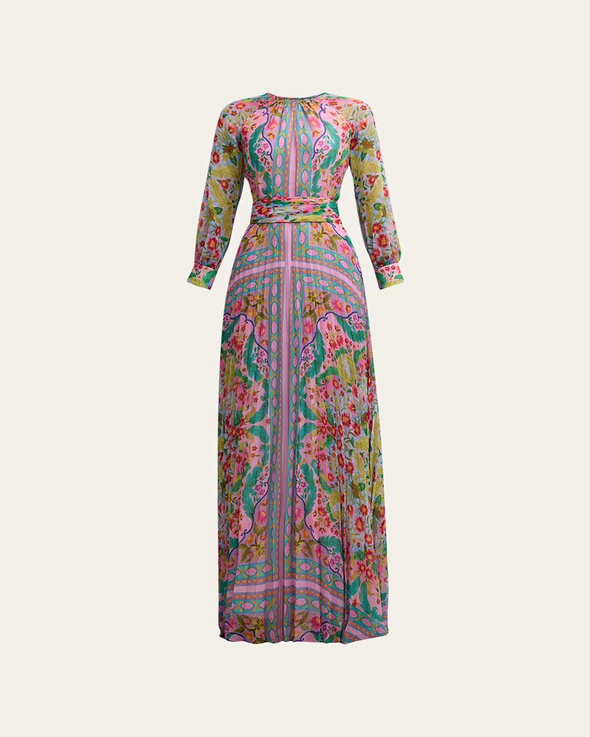 Pleated Floral-Print Chiffon Gown Product Image