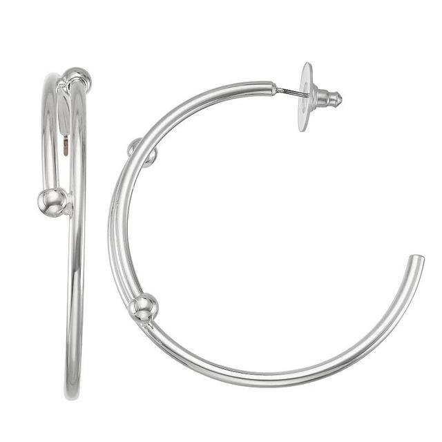 Nine West Silver Tone Bypass Hoop Earrings, Womens Product Image