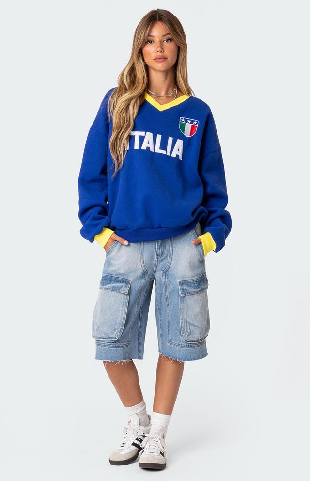 Edikted Womens Italy Oversized Sweatshirt - Bluearge Product Image