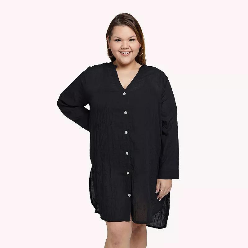 Plus Size Portocruz Oversize Swim Cover-Up Shirt, Womens Product Image