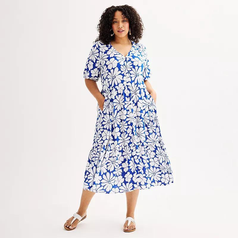 Plus Size Sonoma Goods For Life Button Thru Femme Midi Dress, Womens Product Image