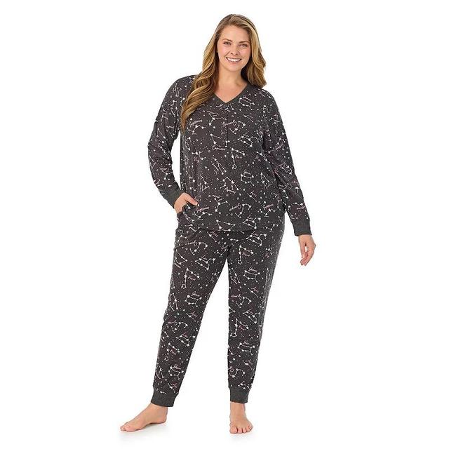 Plus Size Cuddl Duds Cozy Long Sleeve Henley Pajama Top & Pajama Bottoms Set, Womens Product Image