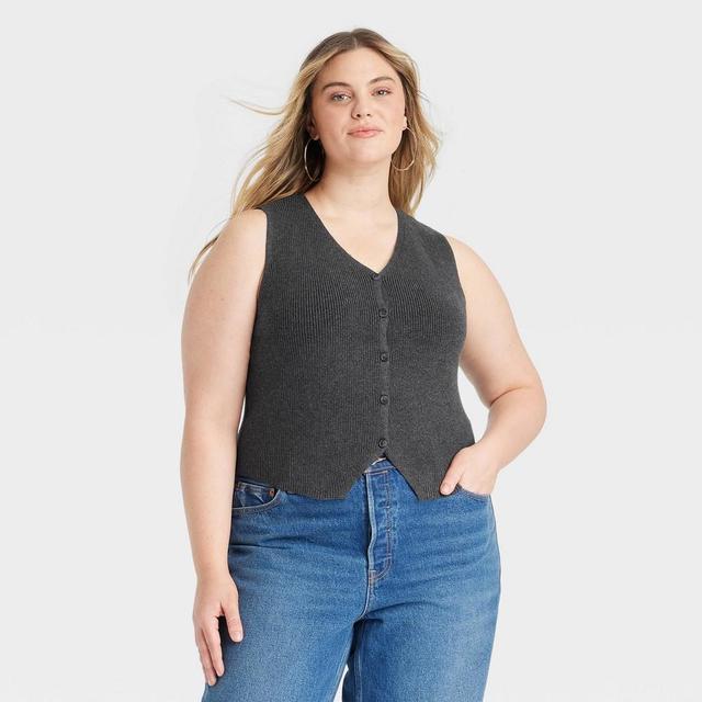 Womens Button-Front Sweater Vest - Universal Thread Charcoal 1X Product Image