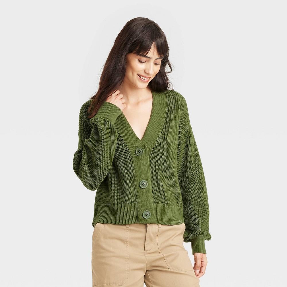 Womens Button-Up Cardigan - Universal Thread Olive L Product Image