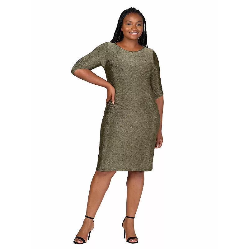 Plus Size 24Seven Comfort Apparel Elbow Length Sleeve Shimmer Bodycon Mini Party Dress, Womens Product Image