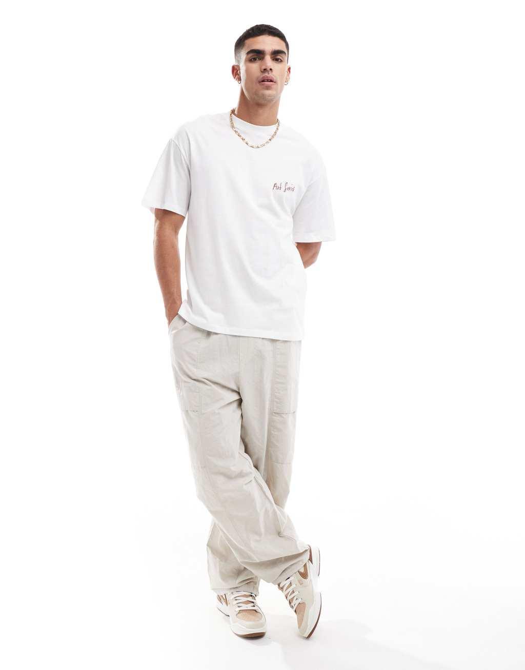 Jack & Jones oversized T-shirt with L'atelier art back print in white Product Image