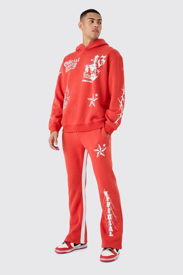 Mens Red Oversized Graffiti Hoodie Tracksuit, Red Product Image