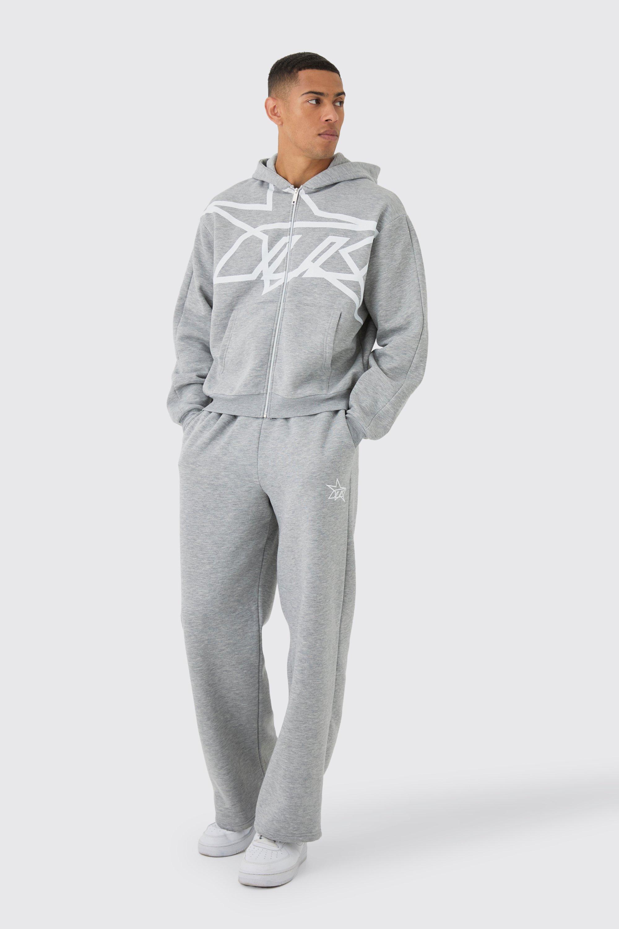 Oversized Boxy Star Printed Zip Through Hooded Tracksuit | boohooMAN USA Product Image