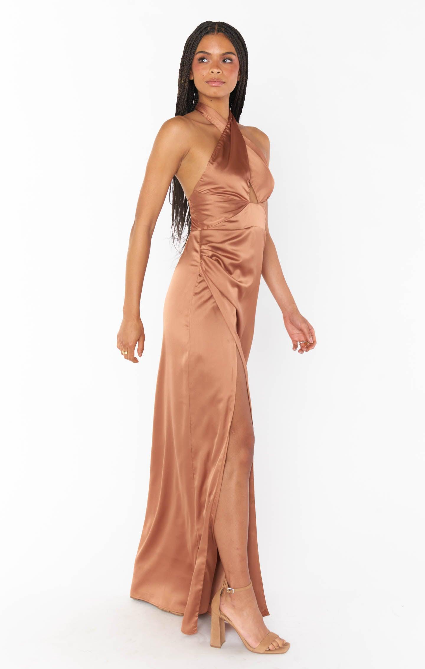 Adele Halter Maxi Dress ~ Copper Luxe Satin Product Image