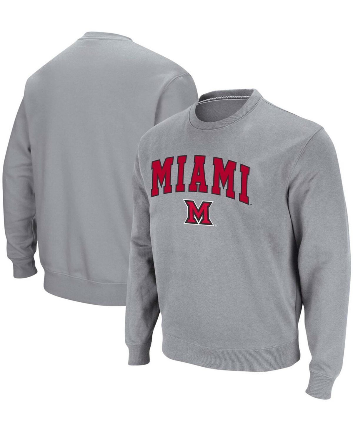 Mens Colosseum Heathered Gray NDSU Bison Arch & Logo Tackle Twill Pullover Sweatshirt NDS Grey Product Image