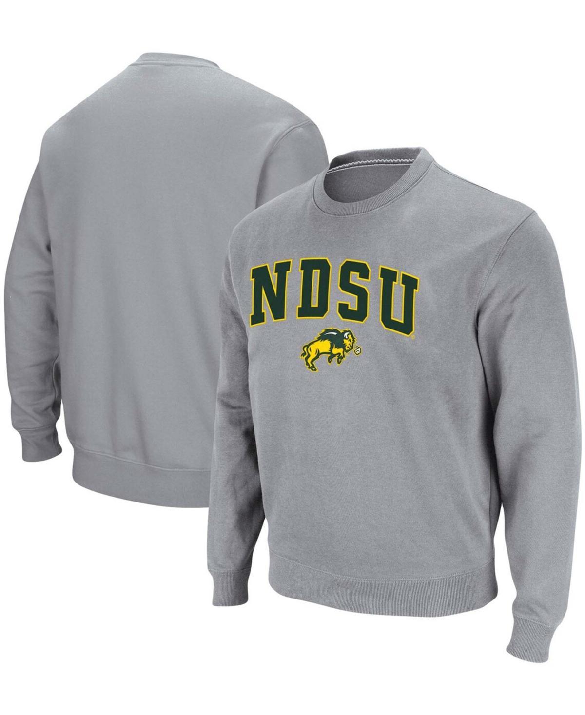 Mens Colosseum Heathered Gray NDSU Bison Arch & Logo Tackle Twill Pullover Sweatshirt NDS Grey Product Image