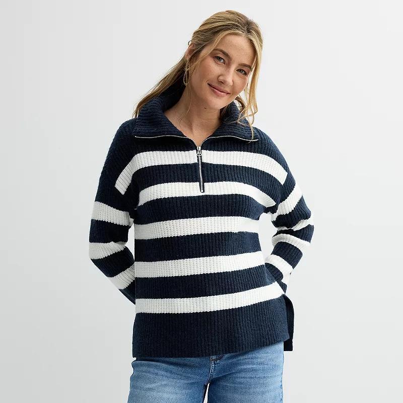 Womens Sonoma Goods For Life Quarter Zip Tunic Sweater Navy Ivory Stripe Product Image