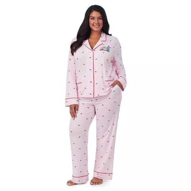 Plus Size Beauty Sleep Social Jersey Long Sleeve Notch Pajama Top & Pajama Pants, Womens Product Image