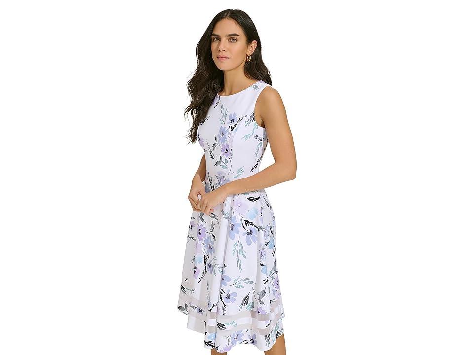 Calvin Klein A-Line Printed Scuba Dress with Illusion Hem Detail (Opal Multi) Women's Dress product image